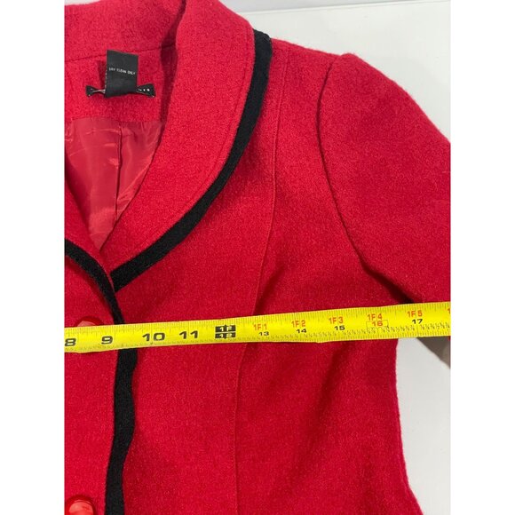 Grace Elements Womens Red Wool Blazer With Black Trim Size 10 - Picture 12 of 13